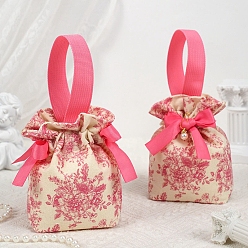 Ярко-Розовый Портативный тканевый свадебный подарочный пакет, мешок для упаковки подарков на день рождения с цветочным узором, ярко-розовый, 15x5x16 см