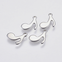 Edelstahl Farbe Anlaufgeschützt 201 Charms aus Edelstahl, Musiknote, Edelstahl Farbe, 12x8x0.8 mm, Bohrung: 1 mm