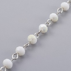 Белый Дым Ручной работы гальваническим стеклом бисером цепи, несварные, граненые, с железным штифтом, рондель, серый, 12~13x6~6.5 мм, 1 м / прядь, 39.37 дюйм