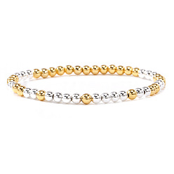 Платиновый & Золотой Латунные браслеты из эластичных бусин для женщин, круглые, платиной и золотом, 6.89 дюйм (17.5 см)