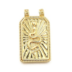 Змея Подвески прямоугольника латуни, без кадмия и без свинца, долговечный, стойки покрытие, реальный 18 k позолоченный, змея, 26x15x2 мм, отверстие : 1.5 мм