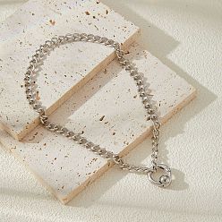 Серебро 304 ожерелья из сплава с подвеской в виде кольца из нержавеющей стали с бусинами для женщин, серебряные, 15.75 дюйм (40 см)