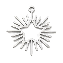 Couleur Acier Inoxydable Pendentifs en acier inoxydable, breloques en forme d'étoile, couleur inox, 304mm, Trou: 26x24x1.2mm