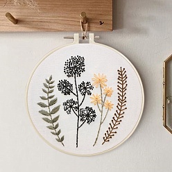 Flower DIY Embroidery Sets, Including Imitation Bamboo Embroidery Frame, Iron Pins, Embroidered Cloth, Cotton Colorful Embroidery Threads, Flower Pattern, 30x30x0.05cm
