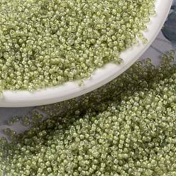 (RR378) Light Olive Lined Crystal Luster Миюки круглые бусины рокайль, японский бисер, (rr 378) светло-оливковый блеск кристаллов, 15/0, 1.5 мм, Отверстие : 0.7 мм , около 27777 шт / 50 г