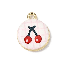 Вишня Печатные подвески сплава, плоские круглые прелести, долговечный, стойки покрытие, золотые, вишня, 18x15x4 мм, отверстие : 1.8 мм
