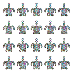 Rainbow Color Плакированный сплав подвески, без кадмия и без свинца, черепаха, Радуга цветов, 34x29x3 мм, отверстие : 2 мм, 20 шт / коробка