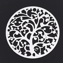 Silver Aluminium Big Pendants, Laser Cut Big Pendants, Flat Round with Tree of Life, Silver Color Plated, 50x1mm, Hole: 3mm