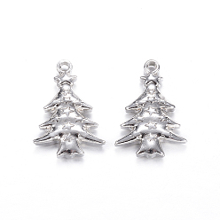 Нержавеющая Сталь Цвет Устойчивые к потускнению 201 подвески из нержавеющей стали, Рождественские елки, цвет нержавеющей стали, 20x14x3.5 мм, отверстие : 1.5 мм