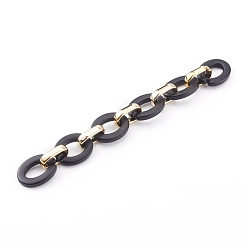 Black Opaque Spray Painted Acrylic & CCB Plastic Linking Cable Chains, Quick Link Chains, Black, 24.5x18.5x4mm and 19x12x4.5mm, about 39.37 inch(1m)/strand