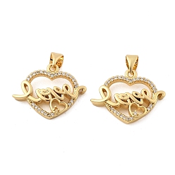 Настоящее золото 16K Латунные микро проложить кубического циркония подвески, без кадмия и без свинца, сердце прелести, реальный 16 k позолоченный, 16.5x21.5x3.5 мм, отверстие : 5x3.5 мм
