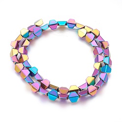 Rainbow Plated Electroplated Non-magnetic Synthetic Hematite Beads Strands, Beads Strands, Polish, Trapezoid, Multi-color Plated, 8x8x4mm, Hole: 1mm, about 52pcs/strand, 16.14 inch(41cm)