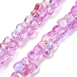 Violet Transparent Glass Beads Strands, Clover, AB Color Plated, Half Plated, Violet, 13x11x5mm, Hole: 1mm, about 65pcs/strand, 21.65''(55cm)