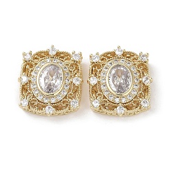 Прозрачный Латунные микро проложить кубического циркония бусы, без кадмия, без никеля и без свинца, реальный 18 k позолоченный, прямоугольник с овальным рисунком, прозрачные, 18.5x16x5 мм, отверстие : 1 мм