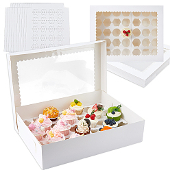 White 35-Slot Cardboard Paper Cupcake Bakery Boxes, with Window Lid, Rectangle, White, 43x33x10.2cm