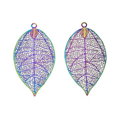 Rainbow Color Ионное покрытие (ip) 304 филигранные подвески из нержавеющей стали, гравированные металлические украшения, лист, Радуга цветов, 49x26x0.2 мм, отверстие : 2 мм