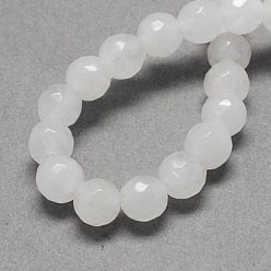 White Natural Jade Bead Strands, Dyed, Faceted, Round, White, 8mm, Hole: 1mm, about 48pcs/strand, 14.9 inch