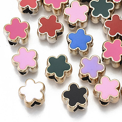 Light Gold УФ-покрытие акриловым Европейский бисером, с эмалью, бусины с большим отверстием, цветок, разноцветные, золотой свет, 13x13.5x9 мм, отверстие : 5 мм