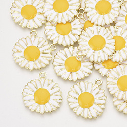Золотистый Подвески из сплава , с эмалью, цветок / ромашка, золотой свет, золотые, 28.5x26x2.5 мм, отверстие : 2.5 мм