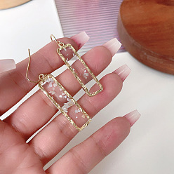 Золотой Прямоугольные серьги-подвески из цинкового сплава со смолой, золотые, 48x10 мм