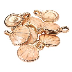 Saumon Clair  Pendentifs en alliage d'émail doré, coquille, or, saumon clair, 24.5x19x2.5mm, Trou: 4x2.5mm, 10 pcs / boîte