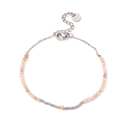 Stainless Steel Color Round Glass Beaded Bracelet for Women, Stainless Steel Color, 6-5/8 inch(16.8cm)
