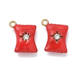 Real 18K Gold Plated 304 Stainless Steel Enamel Pendants, Rectangle with Star Charms, with Rhinestone, Ion Plating(IP), Real 18K Gold Plated, 18x15x5mm, Hole: 1.5mm