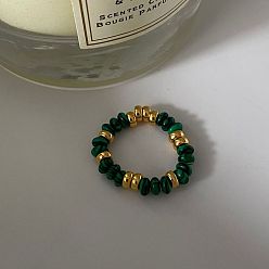 Малахит 925 кольца из стерлингового серебра с бусинами-рондель из синтетического малахита, золотые, внутренний диаметр: 17 мм