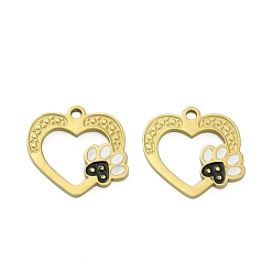 Черный 304 подвески из нержавеющей стали, сердце, с эмалью и блестящей пудрой, ионное покрытие (ip), реальный 18 k позолоченный, чёрные, 14x15x1.5 мм, отверстие : 1.5 мм