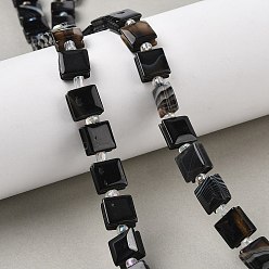 Полосатый Агат Натуральный агат с черными полосами / нитки из полосатого агата, окрашенная и подогревом, квадратный, 10.5~11x10~11x5~6 мм, отверстие : 0.9~1 мм, около 32~34 шт / нитка, 15.39~15.63'' (39.1~39.7 см)