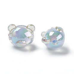 Небесно-голубой УФ-покрытие радужными переливающимися акриловыми бусинами, два тона, медведь, голубой, 16x18x16 мм, отверстие : 3.5 мм