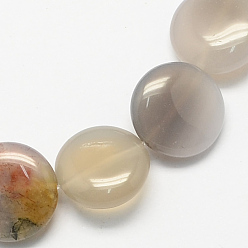 Light Grey Natural Grey Agate Stone Bead Strands, Flat Round, Light Grey, 16x5mm, Hole: 1mm, about 25pcs/strand, 16.5 inch
