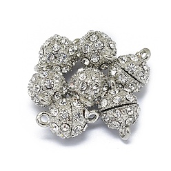 Платинированный Магнитные застежки из металлического сплава с петлями, сильный магнит n 45, со стразами классом a , долговечный, круглые, Реальная платина, 15~16x10~11 мм, отверстие : 1.6 мм