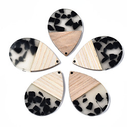 Gainsboro Transparent Resin & Walnut Wood Pendants, Two Tone, Teardrop, Gainsboro, 47x32x3.5mm, Hole: 2mm