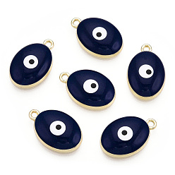 Midnight Blue Alloy Pendants, with Enamel, Oval with Evil Eye, Light Gold, Midnight Blue, 18.5x11.5x4~5mm, Hole: 2mm