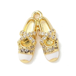 Настоящее золото 18K Латунные микро проложить кубического циркония подвески, балетки прелести, Эмаль стиле, долговечный, без кадмия и без свинца, реальный 18 k позолоченный, 13.5x10.5x3 мм, отверстие : 1.2 мм