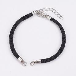 Platinum Nylon Cord Bracelet Making, with Brass End Chains and Findings, Black, Platinum, 8-1/8 inch(205mm)x3mm, Hole: 3mm
