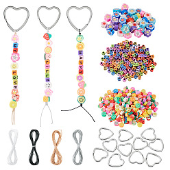 Gemischte Farbe DIY Schlüsselbund machen Kits, einschließlich 300pcs Acrylperlen, 200pcs Fimo-Perlen, 6 Bündel aus gewachstem Polyesterkordel, 12 Stück Eisen geteilte Schlüsselringe, Gemischte Farbe, 6x6x6 mm, Bohrung: 3 mm, 300 Stück