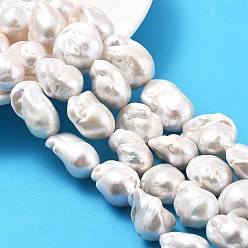 (404) Непрозрачное AB Кислое яблоко Нити натуральных бусин с ядровым жемчугом, барочная жемчужина кеши жемчужина, самородки, класс 4а++, цветочный белый, 16~28x15~22x13~16 мм, отверстие : 0.7 мм, около 16~18 шт / нитка, 15.94''~16.34'' (40.5~41.5 см)