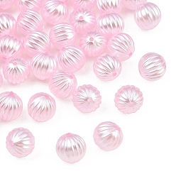 Pink Имитация жемчуга акриловые, гофрированный круглый, розовые, 12.5x12.5 мм, отверстие : 1.6 мм, Около 485 шт / 500 г