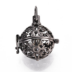 Черный Цвет Металла Подвески из латуни, без никеля , для ожерелья, со стразами, полый круглый со снежинкой, металлический черный , 26.5x25x20 мм, отверстие : 5x7 мм, внутренней меры: 17 мм