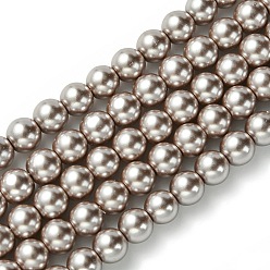 Розово-Коричневый Экологичные нити жемчужных бусин из окрашенного стекла, класс А, круглые, хлопковый шнур , розово-коричневый, 6 мм, отверстие : 1.2~1.5 мм, около 70 шт / нитка, 15.7 дюйм