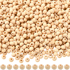 Цвет Древесины Натуральные незаконченные деревянные бусины, круглые деревянные бусины из бисера для изготовления поделок, бусины макраме, деревесиные, 6x5~6 мм, отверстие : 2~3 мм, 2000 шт / комплект