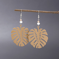 пшеница Серьги-подвески из смолы в виде листового сплава, платина, цвет пшеницы, 78x40 мм