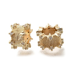 Light Gold Латунные микропаве из прозрачного кубического циркония, долговечный, колонка, золотой свет, 12x12x8 мм, отверстие : 7 мм