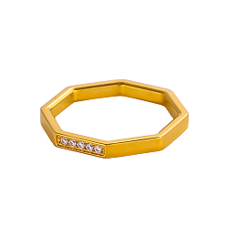 Настоящее золото 18K 304 Кольца из нержавеющей стали с микропаве из прозрачного кубического циркония, прямоугольник, ионное покрытие (ip), реальный 18 k позолоченный, 16 мм