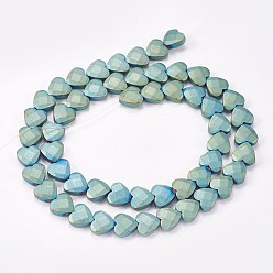 Зеленое Покрытие Гальванизировать немагнитных синтетический гематит бисер пряди, матовые, граненые, сердце, зеленый покрытием, 8x8x3 мм, отверстие : 0.5 мм, около 54 шт / нитка, 15.94 дюйм (40.5 см)