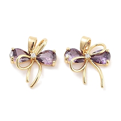 Темно-синий  Шифер Латунные микро проложить кубического циркония подвески, без кадмия, без никеля и без свинца, реальный 18 k позолоченный, бантом, темный сланец синий, 16x15x4 мм, отверстие : 5x3 мм