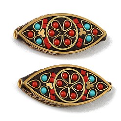 Horse Eye Handmade Polymer Clay Indonesia Beads, with Synthetic Turquoise & Resin & Unplated Brass, Colorful, Horse Eye, 43x17.5x6.5mm, Hole: 2mm