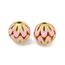 Pink Бисера эмали сплава, круглые, золотые, розовые, 10.5 мм, отверстие : 2 мм
